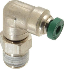 Parker - 1/8" Outside Diam, 1/8 NPTF, Nickel Plated Brass Push-to-Connect Tube Male Swivel Elbow - 300 Max psi, Tube to Male NPT Connection, Buna-N O-Ring - Benchmark Tooling