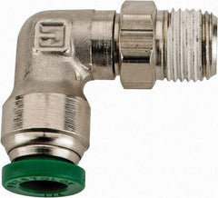 Parker - 1/4" Outside Diam, 1/8 NPTF, Nickel Plated Brass Push-to-Connect Tube Male Swivel Elbow - 300 Max psi, Tube to Male NPT Connection, Buna-N O-Ring - Benchmark Tooling