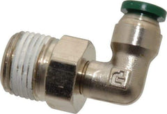 Parker - 1/4" Outside Diam, 3/8 NPTF, Nickel Plated Brass Push-to-Connect Tube Male Swivel Elbow - 300 Max psi, Tube to Male NPT Connection, Buna-N O-Ring - Benchmark Tooling