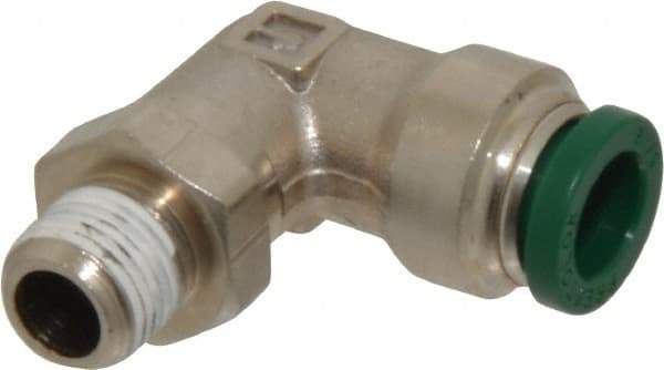 Parker - 5/16" Outside Diam, 1/8 NPTF, Nickel Plated Brass Push-to-Connect Tube Male Swivel Elbow - 300 Max psi, Tube to Male NPT Connection, Buna-N O-Ring - Benchmark Tooling