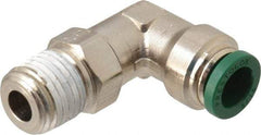 Parker - 5/16" Outside Diam, 1/4 NPTF, Nickel Plated Brass Push-to-Connect Tube Male Swivel Elbow - 300 Max psi, Tube to Male NPT Connection, Buna-N O-Ring - Benchmark Tooling