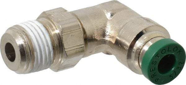 Parker - 5/32" Outside Diam, 1/8 NPTF, Nickel Plated Brass Push-to-Connect Tube Male Swivel Elbow - 300 Max psi, Tube to Male NPT Connection, Buna-N O-Ring - Benchmark Tooling
