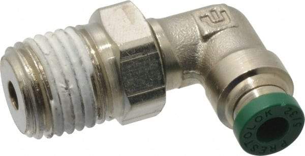 Parker - 5/32" Outside Diam, 1/4 NPTF, Nickel Plated Brass Push-to-Connect Tube Male Swivel Elbow - 300 Max psi, Tube to Male NPT Connection, Buna-N O-Ring - Benchmark Tooling
