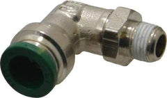 Parker - 3/8" Outside Diam, 1/8 NPTF, Nickel Plated Brass Push-to-Connect Tube Male Swivel Elbow - 300 Max psi, Tube to Male NPT Connection, Buna-N O-Ring - Benchmark Tooling
