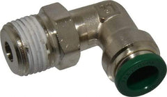Parker - 3/8" Outside Diam, 3/8 NPTF, Nickel Plated Brass Push-to-Connect Tube Male Swivel Elbow - 300 Max psi, Tube to Male NPT Connection, Buna-N O-Ring - Benchmark Tooling