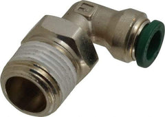 Parker - 3/8" Outside Diam, 1/2 NPTF, Nickel Plated Brass Push-to-Connect Tube Male Swivel Elbow - 300 Max psi, Tube to Male NPT Connection, Buna-N O-Ring - Benchmark Tooling
