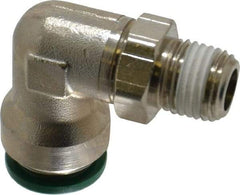 Parker - 1/2" Outside Diam, 1/4 NPTF, Nickel Plated Brass Push-to-Connect Tube Male Swivel Elbow - 300 Max psi, Tube to Male NPT Connection, Buna-N O-Ring - Benchmark Tooling