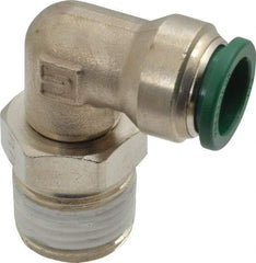 Parker - 1/2" Outside Diam, 1/2 NPTF, Nickel Plated Brass Push-to-Connect Tube Male Swivel Elbow - 300 Max psi, Tube to Male NPT Connection, Buna-N O-Ring - Benchmark Tooling