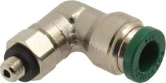 Parker - 1/4" Outside Diam, 10-32 UNF, Nickel Plated Brass Push-to-Connect Tube Male Swivel Elbow - 300 Max psi, Tube to Male UNF Connection, Buna-N O-Ring - Benchmark Tooling