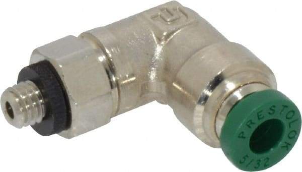 Parker - 5/32" Outside Diam, 10-32 UNF, Nickel Plated Brass Push-to-Connect Tube Male Swivel Elbow - 300 Max psi, Tube to Male UNF Connection, Buna-N O-Ring - Benchmark Tooling