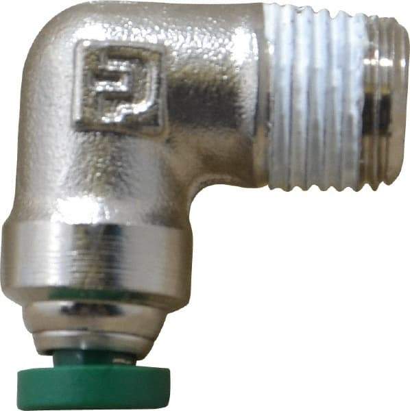 Parker - 1/8" Outside Diam, 1/8 NPTF, Nickel Plated Brass Push-to-Connect Tube Male Elbow - 300 Max psi, Tube to Male NPT Connection, Buna-N O-Ring - Benchmark Tooling