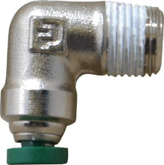 Parker - 1/8" Outside Diam, 1/8 NPTF, Nickel Plated Brass Push-to-Connect Tube Male Elbow - 300 Max psi, Tube to Male NPT Connection, Buna-N O-Ring - Benchmark Tooling