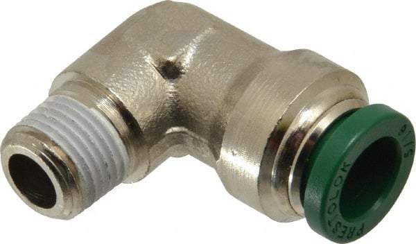 Parker - 5/16" Outside Diam, 1/8 NPTF, Nickel Plated Brass Push-to-Connect Tube Male Elbow - 300 Max psi, Tube to Male NPT Connection, Buna-N O-Ring - Benchmark Tooling