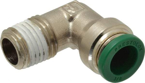 Parker - 3/8" Outside Diam, 1/4 NPTF, Nickel Plated Brass Push-to-Connect Tube Male Elbow - 300 Max psi, Tube to Male NPT Connection, Buna-N O-Ring - Benchmark Tooling
