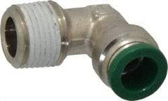 Parker - 3/8" Outside Diam, 3/8 NPTF, Nickel Plated Brass Push-to-Connect Tube Male Elbow - 300 Max psi, Tube to Male NPT Connection, Buna-N O-Ring - Benchmark Tooling