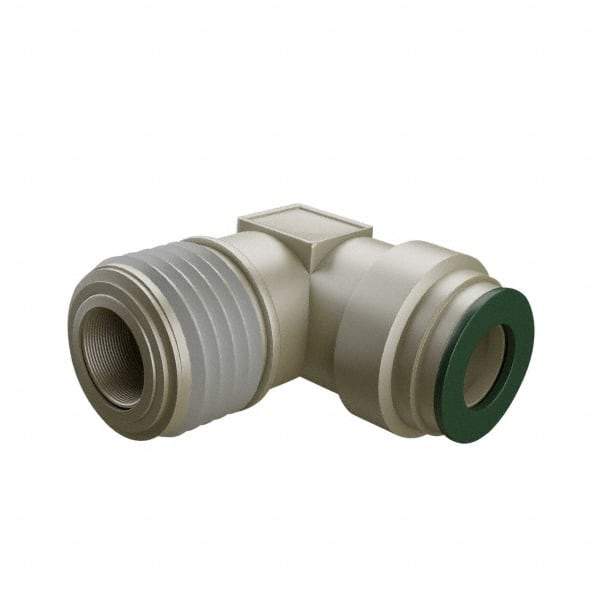 Parker - 1/2" Outside Diam, 3/8 NPTF, Nickel Plated Brass Push-to-Connect Tube Male Elbow - 300 Max psi, Tube to Male NPT Connection, Buna-N O-Ring - Benchmark Tooling