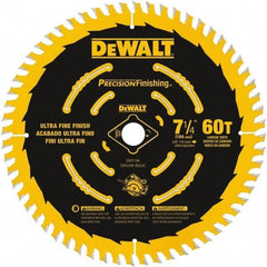 DeWALT - 7-1/4" Diam, 5/8" Arbor Hole Diam, 60 Tooth Wet & Dry Cut Saw Blade - Carbide-Tipped, Diamond Arbor - Benchmark Tooling