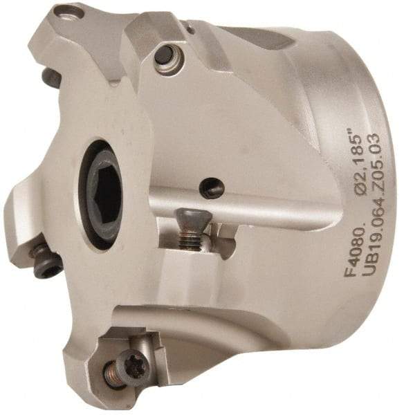 Walter - 4" Cut Diam, 1-1/2" Arbor Hole, 4mm Max Depth of Cut, 43° Indexable Chamfer & Angle Face Mill - 5 Inserts, ODM. 0605.., ODH. 0605.. Insert, Series F4080 - Benchmark Tooling