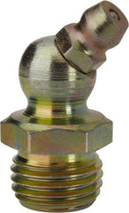 PRO-LUBE - 45° Head Angle, 1/4-18 NPT Steel Standard Grease Fitting - 9/16" Hex, 29.74mm Overall Height, 9.27mm Shank Length, Zinc Plated Finish - Benchmark Tooling