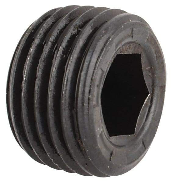 Made in USA - 1/8-27, 1/8" OAL, Alloy Steel Socket Pressure Plug - Uncoated, 7/8" Taper per Foot, 3/16" Hex Key - Benchmark Tooling