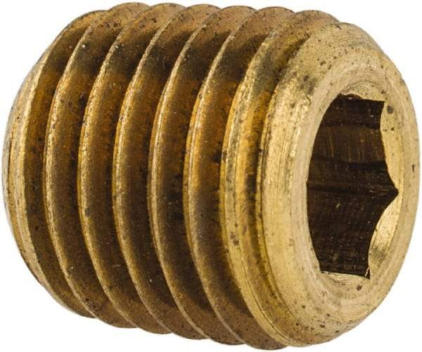 Made in USA - 1/16-27, 1/16" OAL, Brass Socket Pressure Plug - Uncoated, 3/4" Taper per Foot, 5/32" Hex Key - Benchmark Tooling