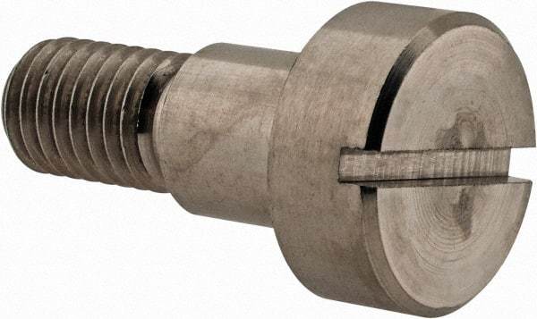 Made in USA - 12mm Shoulder Diam x 12mm Shoulder Length, M10x1.5 Metric Coarse, Slotted Shoulder Screw - 303, 18-8 Stainless Steel, Uncoated, 8mm Head Height x 20mm Head Diam - Benchmark Tooling