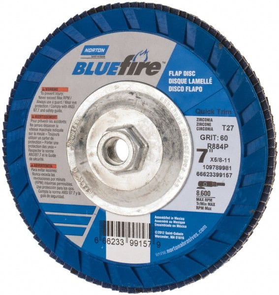 Norton - 7" 60 Grit 5/8-11 Center Hole Type 27 Zirconia Alumina Flap Disc - Benchmark Tooling
