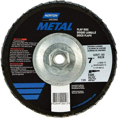 Norton - 80 Grit, 7" Disc Diam, 5/8-11 Center Hole, Type 29 Zirconia Alumina Flap Disc - 8,600 Max RPM, Fiberglass Backing, Arbor Attaching System, Coated - Benchmark Tooling