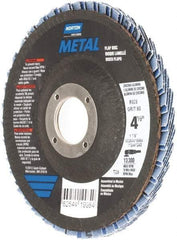 Norton - 60 Grit, 4-1/2" Disc Diam, 7/8" Center Hole, Type 29 Zirconia Alumina Flap Disc - 13,300 Max RPM, Fiberglass Backing, Arbor Attaching System, Coated - Benchmark Tooling