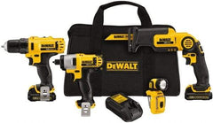 DeWALT - 12 Volt Cordless Tool Combination Kit - Includes 3/8" Drill/Driver, 1/4" Impact Driver, Pivot Reciprocating Saw & LED Worklight, Lithium-Ion Battery Included - Benchmark Tooling