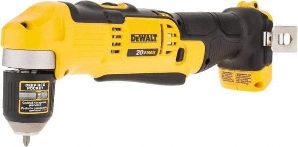 DeWALT - 20 Volt 3/8" Chuck Right Angle Handle Cordless Drill - 0-650 & 0-2000 RPM, Keyless Chuck, Reversible, Lithium-Ion Batteries Not Included - Benchmark Tooling