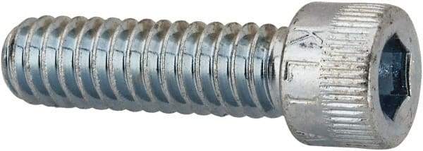 Made in USA - 1/4-20 UNC Hex Socket Drive, Socket Cap Screw - Alloy Steel, Zinc-Plated Finish, Fully Threaded, 7/8" Length Under Head - Benchmark Tooling