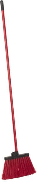 PRO-SOURCE - 12" Wide, Red Polypropylene Bristles, 46-1/2" Vinyl-Coated Metal Handle, Angled Broom - Flagged - Benchmark Tooling