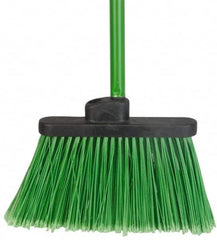 PRO-SOURCE - 12" Wide, Green Polypropylene Bristles, 48" Vinyl-Coated Metal Handle, Angled Broom - Flagged - Benchmark Tooling