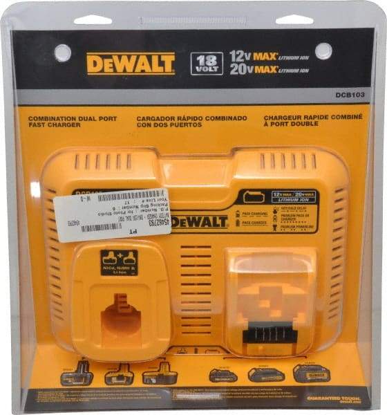 DeWALT - 12 to 20 & 7.2 to 18 Volt, 2 Battery Lithium-Ion, NiCad & NiMH Power Tool Charger - 1 hr to Charge - Benchmark Tooling