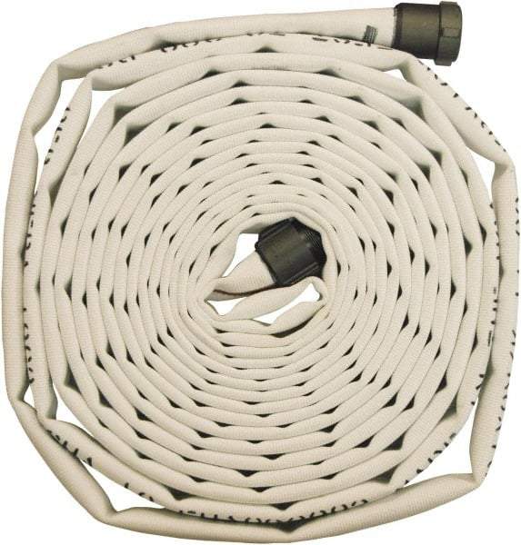 Dixon Valve & Coupling - 2-1/2" ID, 225 Working psi, White Polyester/Rubber Fire Hose, Single Jacket - Male x Female NST (NH) Ends, 50' Long, 675 Burst psi - Benchmark Tooling