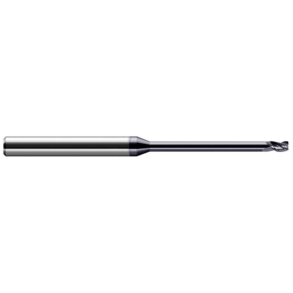 Corner Radius End Mill: 0.062″ Dia, 3/32″ LOC, 0.01″ Radius, 3 Flutes, Solid Carbide 2-1/2″ OAL, 1/8″ Shank Dia, 30 ° Helix, AlTiN Coated, Corner Radius End