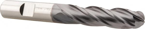 Niagara Cutter - 1/2" Diam, 2" LOC, 4 Flute Cobalt Ball End Mill - TiCN Finish, Single End, 4" OAL, 1/2" Shank Diam, Spiral Flute - Benchmark Tooling