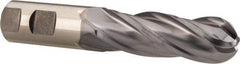 Niagara Cutter - 1" Diam, 3" LOC, 4 Flute Cobalt Ball End Mill - TiCN Finish, Single End, 5-1/2" OAL, 1" Shank Diam, Spiral Flute - Benchmark Tooling