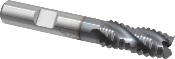 Niagara Cutter - 7/16" Diam, Coarse Pitch, 1" LOC, 4 Flute Cobalt Roughing Square End Mill - TiCN Finish, 2-11/16" OAL, 3/8" Shank Diam, Single End, 30° Helix - Benchmark Tooling