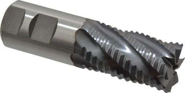 Niagara Cutter - 1-1/4" Diam, Coarse Pitch, 2" LOC, 6 Flute Cobalt Roughing Square End Mill - TiCN Finish, 4-1/2" OAL, 1-1/4" Shank Diam, Single End, 30° Helix - Benchmark Tooling