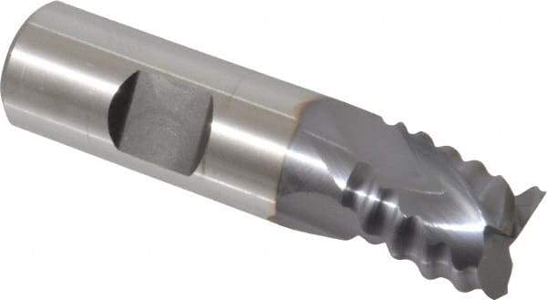 Niagara Cutter - 3/4" Diam, Coarse Pitch, 3/4" LOC, 3 Flute Cobalt Roughing Square End Mill - TiCN Finish, 3" OAL, 3/4" Shank Diam, Single End, Centercutting, 36° Helix - Benchmark Tooling