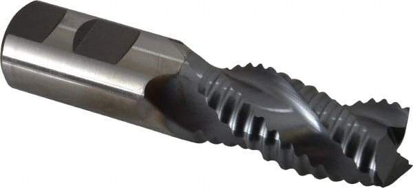 Niagara Cutter - 1" Diam, Coarse Pitch, 2" LOC, 3 Flute Cobalt Roughing Square End Mill - TiCN Finish, 4-1/2" OAL, 1" Shank Diam, Single End, Centercutting, 36° Helix - Benchmark Tooling