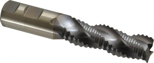 Niagara Cutter - 1" Diam, Coarse Pitch, 3" LOC, 3 Flute Cobalt Roughing Square End Mill - TiCN Finish, 5-1/2" OAL, 1" Shank Diam, Single End, Centercutting, 36° Helix - Benchmark Tooling