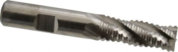 Niagara Cutter - 1/2" Diam, Coarse Pitch, 1-1/4" LOC, 4 Flute Cobalt Roughing Square End Mill - Uncoated, 3-1/4" OAL, 1/2" Shank Diam, Single End, Centercutting, 30° Helix - Benchmark Tooling
