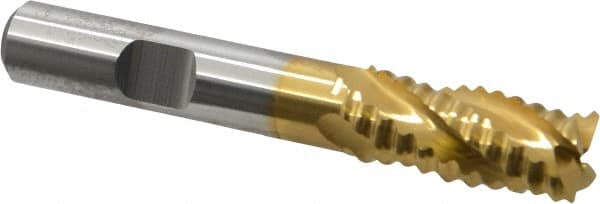 Niagara Cutter - 7/16" Diam, Coarse Pitch, 1" LOC, 4 Flute Cobalt Roughing Square End Mill - TiN Finish, 2-11/16" OAL, 3/8" Shank Diam, Single End, 30° Helix - Benchmark Tooling