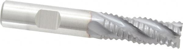 Niagara Cutter - 1/2" Diam, Coarse Pitch, 1-1/4" LOC, 4 Flute Cobalt Roughing Square End Mill - TiCN Finish, 3-1/4" OAL, 1/2" Shank Diam, Single End, 30° Helix - Benchmark Tooling