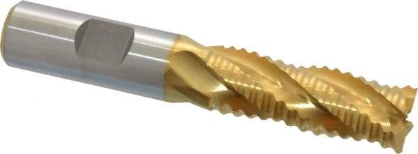 Niagara Cutter - 5/8" Diam, Coarse Pitch, 1-5/8" LOC, 4 Flute Cobalt Roughing Square End Mill - TiN Finish, 3-3/4" OAL, 5/8" Shank Diam, Single End, 30° Helix - Benchmark Tooling