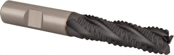 Niagara Cutter - 1/2" Diam, Coarse Pitch, 1-5/8" LOC, 4 Flute Cobalt Roughing Square End Mill - TiCN Finish, 3-5/8" OAL, 1/2" Shank Diam, Single End, 30° Helix - Benchmark Tooling