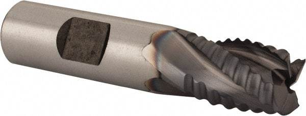 Niagara Cutter - 5/8" Diam, Coarse Pitch, 3/4" LOC, 4 Flute Cobalt Roughing Square End Mill - TiCN Finish, 2-7/8" OAL, 5/8" Shank Diam, Single End, 30° Helix - Benchmark Tooling